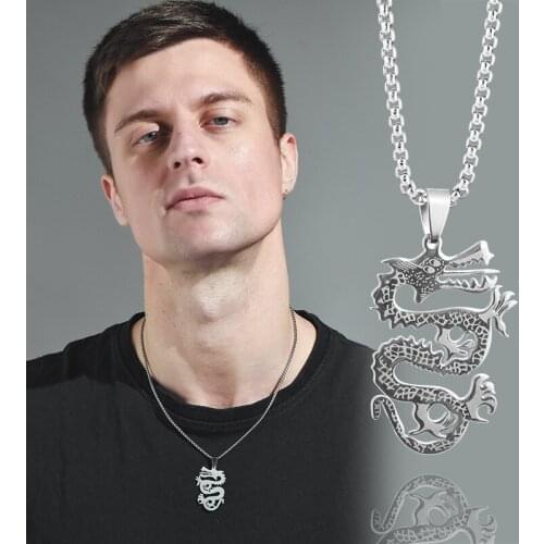Chinese wind dragon necklace male retro personality street students pendant jewelry wholesale mens hip hop jewelry women