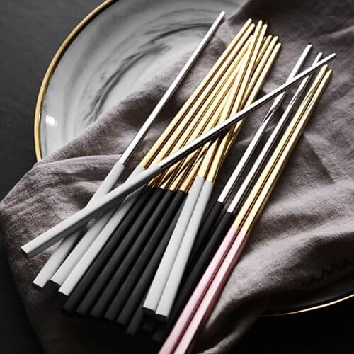 2pairs/pack Stainless Steel Chopsticks Gold Black Stix For Noodle Dinnerware Accessories
