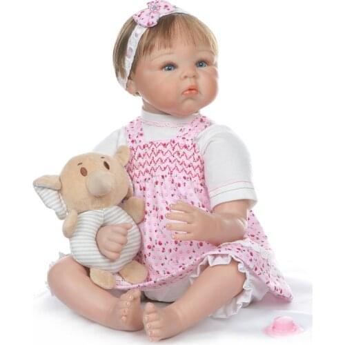 Bebes Reborn lifelike silicone baby toddler doll 22inch 55cm floral dress girl boneca reborn realista gift toy dolls