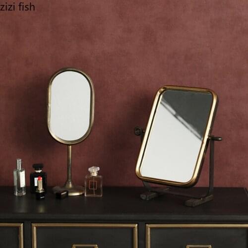 Retro Metal Makeup Mirror Glass Decorative Mirror Desktop Decorations Vanity Mirrors Home Accessories Rotatable Makeup Mirrors