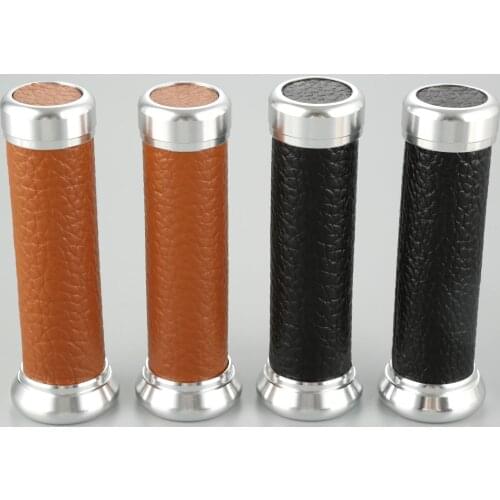 Mgoodoo 1Pair Vintage Motorcycle Handle Grips Aluminum Leather 22MM Scooter Handlebar For Off-Road Vehicles Street Motorbike