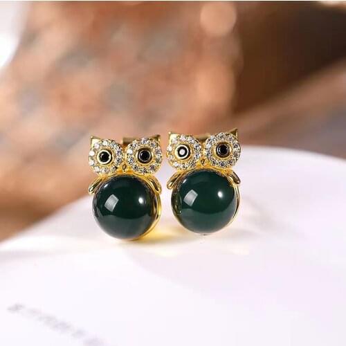 Fine High Quality Mexico Lamper Owl Earrings S925 Pure Silver Plated Gold Charming Weddings Jewelry For Women MeiBaPJFS