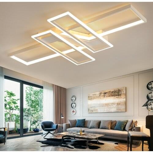 Remote Dimming LED Chandeliers For Living Room Bedroom Home Led Ceiling Lamp Modern Nordic Design Rectangle Black Light Fixture