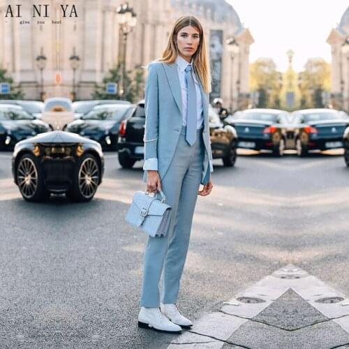 Light Sky Blue female office uniform womens trouser suit ladies pant suit formal business work suit womens wedding tuxedo