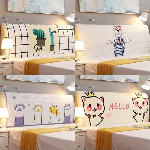 Cat Printed All-inclusive Bed Head Back Cover Elastic Universal Washable Dustproof Protection Headboard Case For BedRoom Hotel