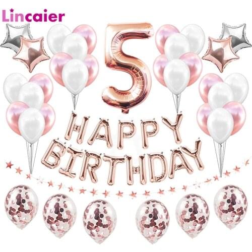37pcs Number 5 Foil Balloons 5 Years Happy Birthday Party Decorations 5th Fifth Girl Boy I Am Five Supplies Anniversary