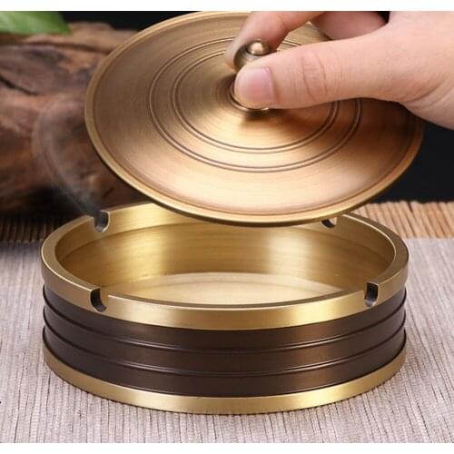 High Temperature Drop Resistant Copper Ashtray Golden Soot Container Office Desk Ash Storage Tray Box Creative Home Decor