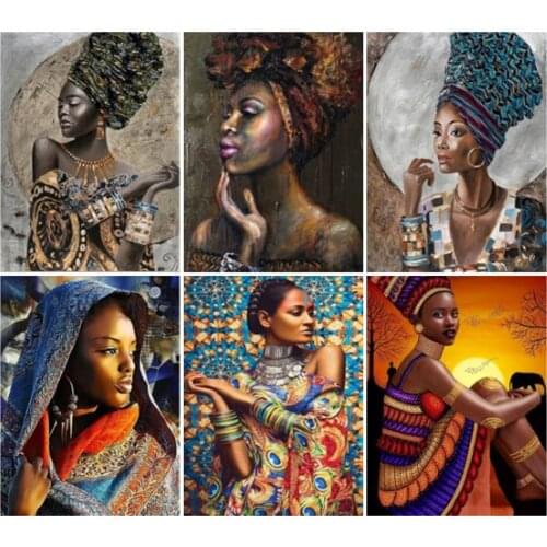 Yumeart Diamond Painting with Square Rhinestones Mosaic African Woman Diamond Embroidery Cross Stitch Portrait Modern Wall Art