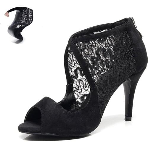 Ladies Flannel Latin Dance Shoes Black Soft Bottom Ballroom Salsa Dancing Shoes For Party Women Lace Dance-shoes For Girls