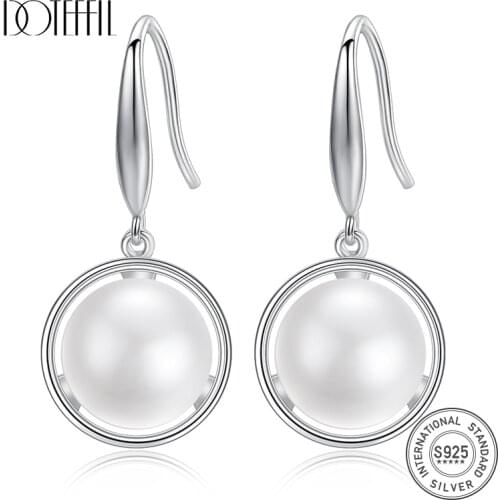 DOTEFFIL New Drop Earrings 11.5MM Natural Freshwater Pearl 925 Sterling Silver Pearl Earrings For Women Jewelry Engagement Gift
