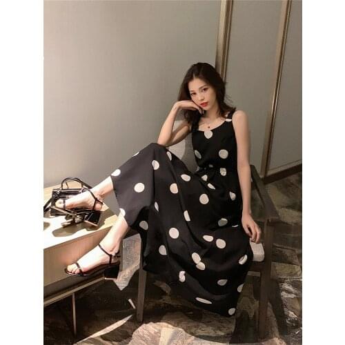 Neatie kiddie Dot Print Dress Elegant High Street Long A-line Dresses Women Clothes Sexy Backless Sleeveless Bow Tie Strap Dress