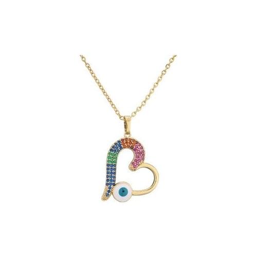 Lucky Eye Multicolor Turkish Evil Eye Heart Pendant Necklace Gold Color Long Chain Necklace for Women Girls Fashion Jewelry