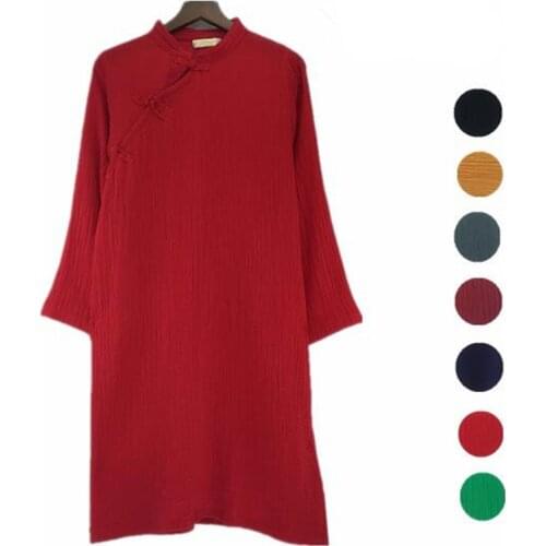 Autumn Dress 2020 Spring Elegant Women Casual Long Sleeve cotton Linen Shirt Dress Chinese Stlye dress Vestidos plus size S-6XL