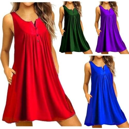 Vest Dress Female 2020 Summer Fashion Explosion Models Round Neck Sleeveless Pocket Button Loose Vest Dress Tide H00592