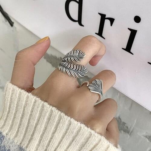 Aesthetic Designer Handmade Ginkgo Leaf Rings for Women Exaggerated Jewelry Fashion Vintage Punk Adjustable Accessories Gift