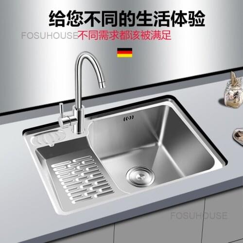 304 Stainless Steel Kitchen Sink Single Thickened Laundry Trough with Washboard Laundry Pool Balcony Combination Laundry Basin