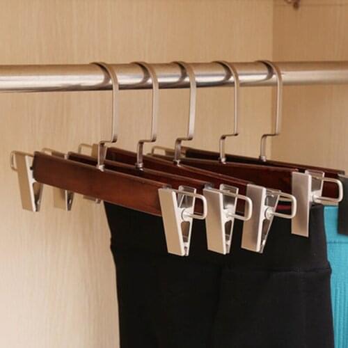 5 pcs/lot Solid Wood Trousers Hangers Adjustable Household Pants Rack Closet Storage Holder for Dress Skirt Skid Resistance