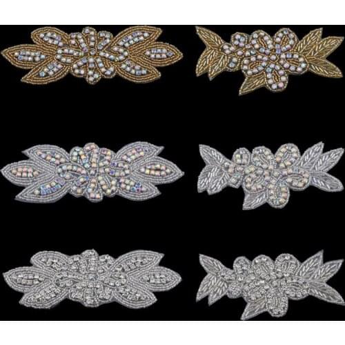 20PC Handmade Bling Beaded Rhinestone Applique Sew On Manual Flatback Crystal Flower Cloth Applique for Kids Hair Accessories