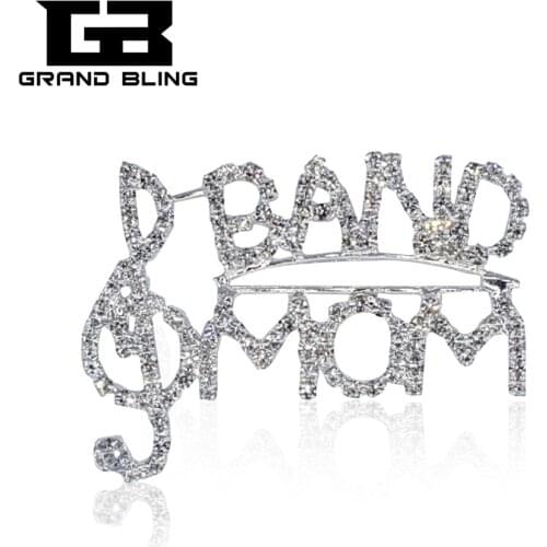 Music Theme "BAND MOM" Word Pin Rhinestone Brooch Jewelry Gift to Mother