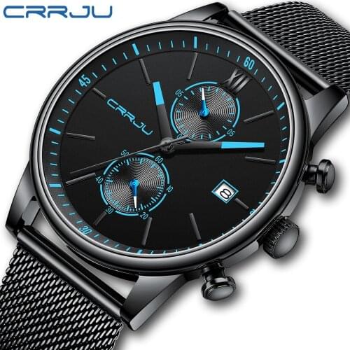 2021 Watches Mens CRRJU Top Brand Stainless Steel Waterproof Clocks Men Watch Military Diving Quartz WristWatch Chronograph