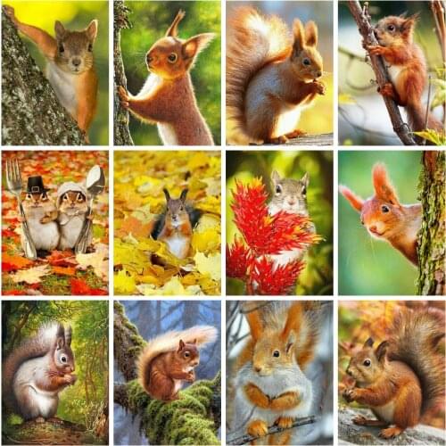 HUACAN Full Square Drill Diamond Painting Squirrel Craft Kit Diamond Embroidery Cross Stitch Animal Mosaic Autumn Decoration