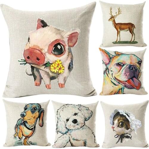 HOT SALES!!! 45x45cm Linen Square Animals Pattern Cushion Cover Throw Pillow Case Home Sofa Decor Headrest Pillowcases Removable