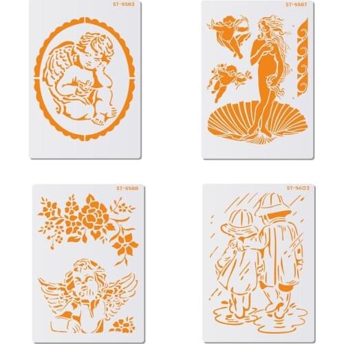 Fashion 4 Pcs/Set Raining & Angel Pattern Cake Side Design Stencils Plastic Decoration & Pastry Tool Bakeware