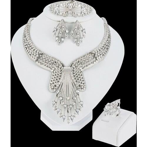 Fashion Wedding Dubai Africa Nigeria African Jewelry Set Silver-color Necklace EarringsRomantic Woman Bridal Jewelry Sets