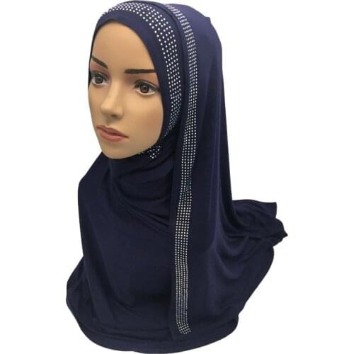 Muslim Cotton Hijab Women Soft Scarf Islamic Long Shawl Arab Wrap Maxi Scarves Turban Headscarf Rhinestone Full Cover Arab New