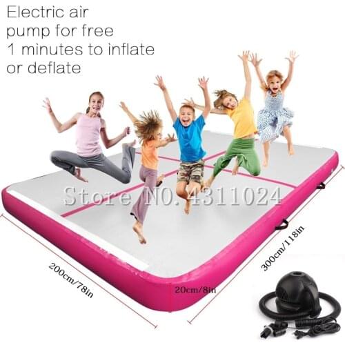 Pink Air Track Tumbling Mat Inflatable Gymnastics Airtrack with Electric Pump for Practice Gymnastics Martial Arts (3x2x0.2m)