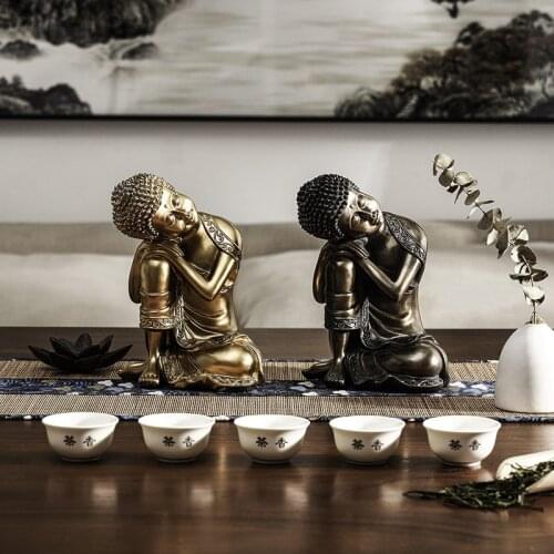 New South East Asian Religious Tilted Head Buddha Statue Safe Resin Sleeping Buddha Sculpture Hindu Statuette Buddha Decoration