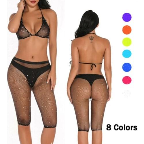 NEW 2020 Womens Sexy Diamond Net Bra Top + Pants 2Pcs Set Lingerie Babydoll Sleepwear Nightwear Erotic Set For Valentines Day