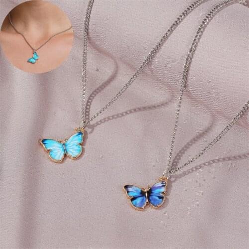 New ins net red gradual change Butte Forest small fresh Butterfly Pendant rfly Necklace