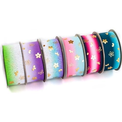 New Beautiful Flower Gold Foil Printed Kimetsu No Yaiba Background Grosgrain Ribbon 50 Yards 38mm for Diy Hair Bow