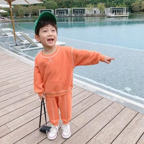 Solid Spring Autumn Childrens Clothes Suit Baby Boys Sweatshirts + Pants 2pcs/Set Kids Teenage Top School Beach Boy Clothing