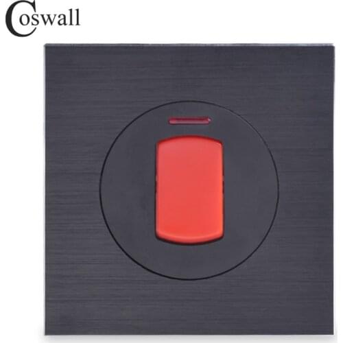 Coswall 20A DP Switch With Neon For Water Heater Double Pole Electric Wall Air Conditioner Switch Black Aluminum Metal Panel