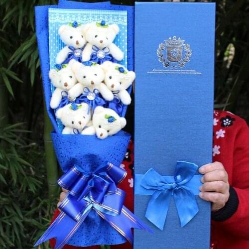Plush bear blue rose soap simulation flower cartoon plush bouquet Valentines Day birthday Gifts