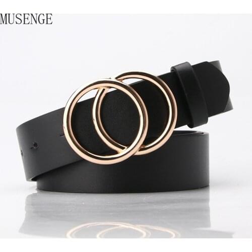 Double Ring Circle Button Belt Leisure Jeans Fashion Dress Women Leather Belt Simple Solid Color Girls Adjustable Waist Strap