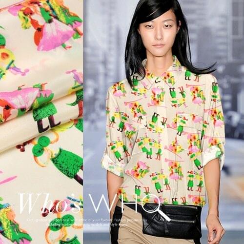 Printed silk stretch satin cloth 114 cm, width 14 mm pure silk fabric dress sewing material