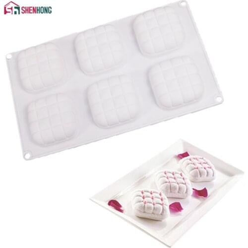 SHENHONG 6 Holes Pillow Silicone Mould Mousse Cake Mold For Baking Home Party Wedding silikon Silicona Baking Moldes