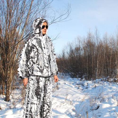 3D Snow Bionic Camouflage Ghillie Suits Winter Hunting Clothing Sniper Archery Snow White Camouflage Suit