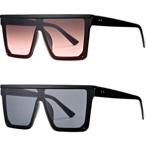 Vintage Oversized Square Sunglasses for Women Men, Flat Top Fashion Shades Eyewear 2 Pack