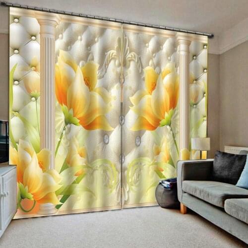 Yellow curtains Luxury Blackout 3D Window Curtains For Living Room Bedroom roman Diamond Soft Case curtains