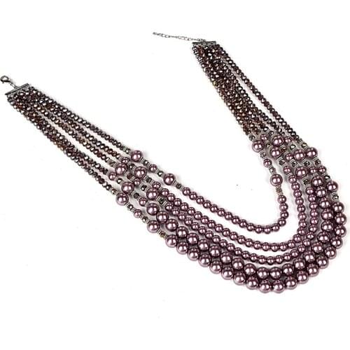 Synthesis pearl necklace Brown confectionery beaded jewel multiple and Well-sized beads Glass crystal and necklace