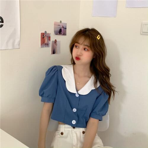 Woman Sweaters Cardigan Summer Sexy Doll Collar Knitted Puff Sleeve Short Top Sueters De Mujer