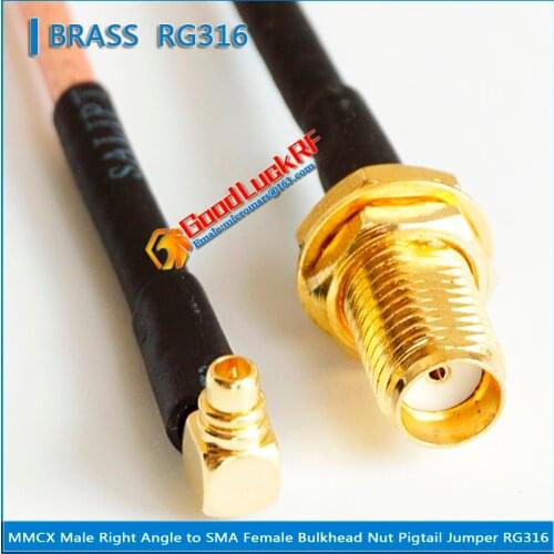1X Pcs MMCX Male Right Angle 90 Degree to SMA Female with O-ring Bulkhead Mount Nut Plug RG316 Pigtail Jumper Cable Low Loss
