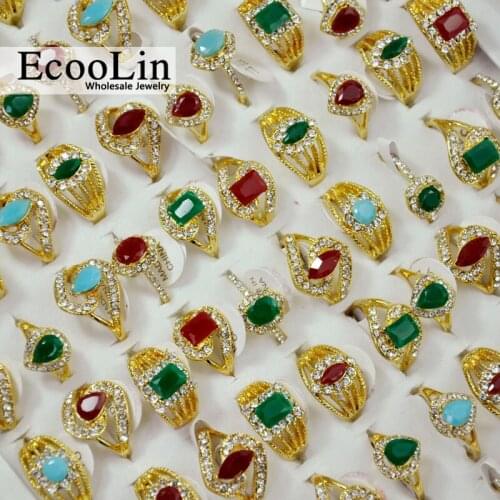 100Pcs New Hot Vintage GoldPlated Rings for Women Female anel Wholesale Jewelry Bulks Lot Free Shipping LR4042