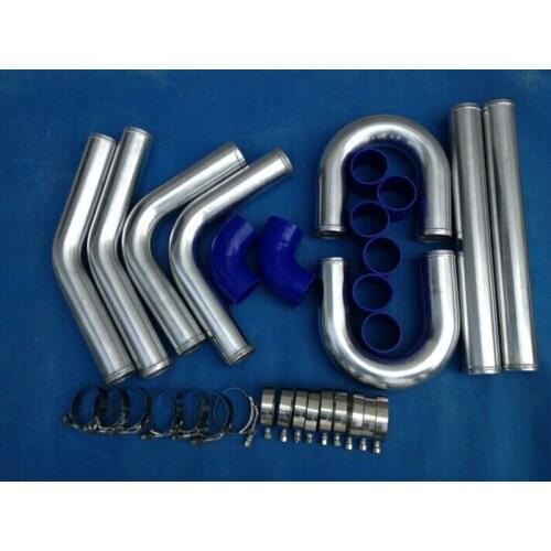 3" INCH 76mm UNIVERSAL ALUMINUM INTERCOOLER TURBO PIPE PIPING KIT BLUE HOSE
