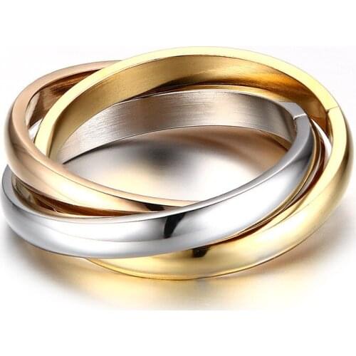 3mm Classic Three Rings Multicolor Wedding Rings Stainless Steel Ring for Women Gift Jewelry
