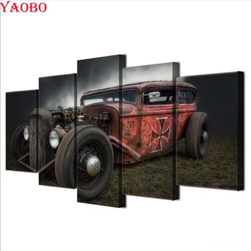 5D DIY Diamond Painting full square round drill cross stitch diamond embroidery 5 Pieces Retro Antique Car,mosaic,home decor